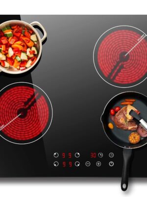 S2cb55623bf824b508c44df5a34c15745t.jpg Ceramic Hob 60cm, Karinear Ceramic Glass Cooktop 4 Zones, 6000W Built-in, 220-240V, No Plug, Safety Lock, Timer, Touch Control