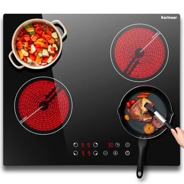 S2cb55623bf824b508c44df5a34c15745t.jpg Ceramic Hob 60cm, Karinear Ceramic Glass Cooktop 4 Zones, 6000W Built-in, 220-240V, No Plug, Safety Lock, Timer, Touch Control