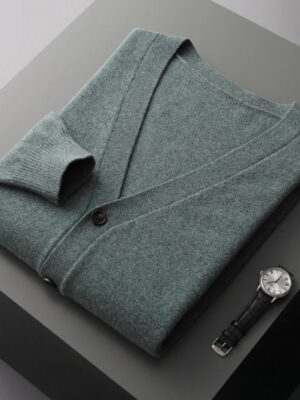 100% merino wool Men's Cardigan Cashmere Sweater Autumn And Winter Knitted Jacket Solid Color Long-Sleeved High Quality Top