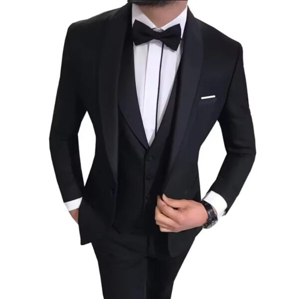 S2df968e727ab49449efa6741589b3e15H.jpg White Slit Mens Suits 3 Piece Black Shawl Lapel Casual Groom Tuxedos for Wedding Groomsmen Suits Men 2025 (Blazer+Vest+Pant)