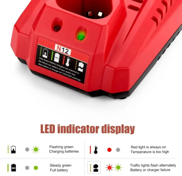 S2e7114e0e3bf42d5b4526dec55fb97c7f.jpg Battery Charger For Milwaukee M12 N12 Lithium-Ion Battery 3A fast charging Replacement 48-11-2401 48-11-2402 C12B C12BX