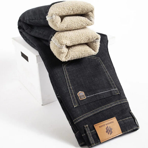 S2e76be294eb34167b37c97b7a41faf80y.jpg Winter Lamb Fluff Denim Straight Pants Men Thicken Big Size 40 Jeans High Waist Stretch Jeansy Fleece Lined Warm Slim Vaqueros