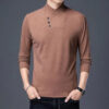 Double Sided Velvet Men Casual Sweater Fashion Versatile Autumn Winter Long Sleeve Solid Embroidered Button Bottoming Pullovers