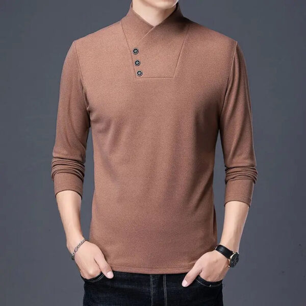Double Sided Velvet Men Casual Sweater Fashion Versatile Autumn Winter Long Sleeve Solid Embroidered Button Bottoming Pullovers