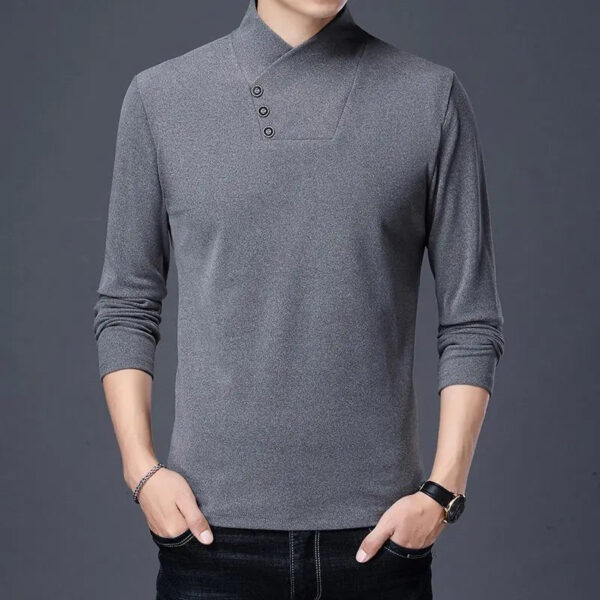 Double Sided Velvet Men Casual Sweater Fashion Versatile Autumn Winter Long Sleeve Solid Embroidered Button Bottoming Pullovers