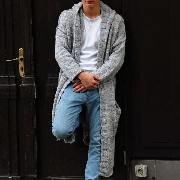 Sweater Men's Trench Coats Knitted Long Sleeve Button Knit Hooded Cardigan Fall Winter Men Overcoats Streetwear Vintage Sweaters