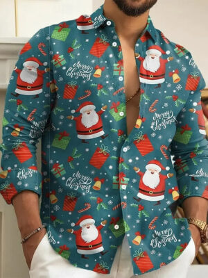 S2f4ce54799d64368913ed5cc9cf15c3cW.jpg Christmas Men's Santa Claus Funny Christmas Gift Shirt Button Up Shirt Long Sleeve Funny Outdoor Holiday Spring Fall Turndown