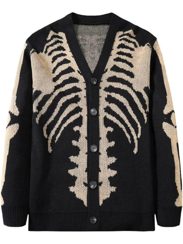 S2fa6f86eb66c41de86070c466de456176.jpg Men's Skeleton Pattern Cardigan Sweaters, Gothic Long Sleeve Unisex Outwear Knitted Coats