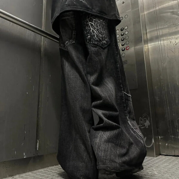 S2fc041b11b1e475b93b0905cdcf038dfY.jpg Gothic Retro Oversized Baggy Fit Unisex Mopping Pants Y2K Phantom Jeans High Street Spider Embroidered Patch Hip Hop Streetwear