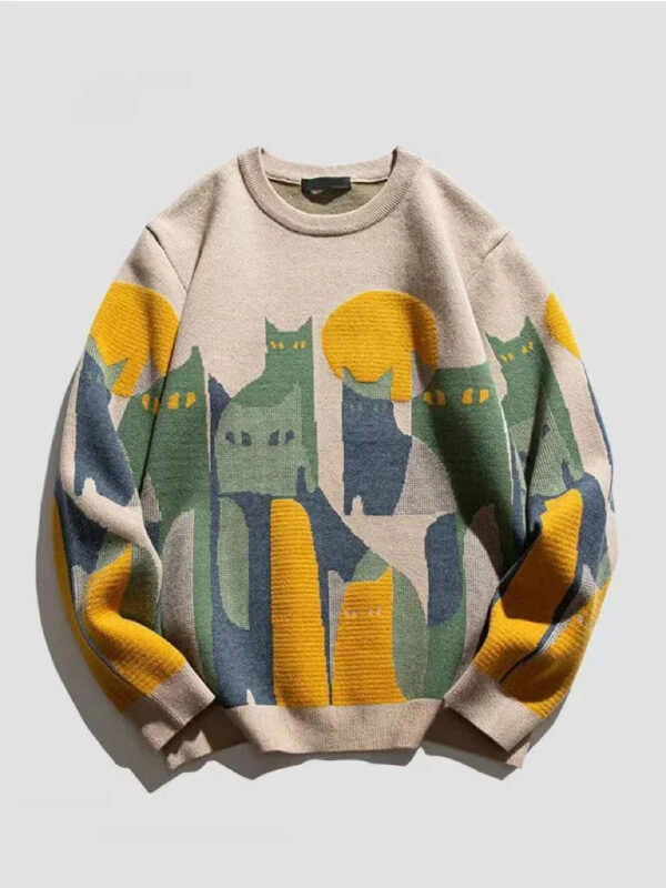 S3023bee3eb534a508fd8ae824f8f3397x.jpg 2024 Autumn Knitted Sweater Men Women Winter Harajuku Cartoon Full Cat Print Pullover Vintage Causal Loose Sweaters Streetwear