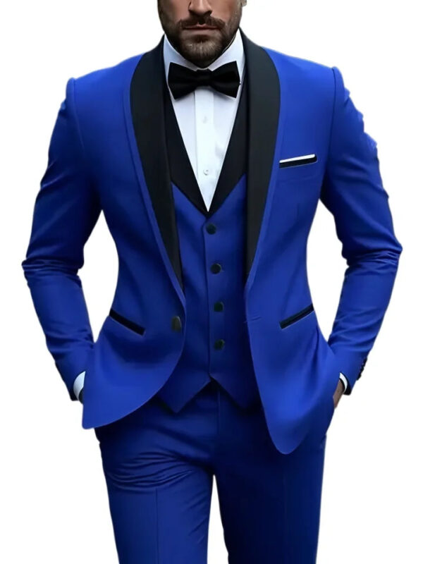 S306629c66e3f414891bde6d0ad38b7601.jpg White Slit Mens Suits 3 Piece Black Shawl Lapel Casual Groom Tuxedos for Wedding Groomsmen Suits Men 2025 (Blazer+Vest+Pant)
