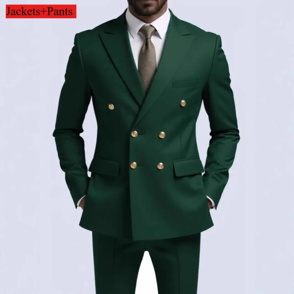 Men Double Breasted Suit Black Slim Fit High Quality Wedding Costume Party Prom Gold Button Male Suits