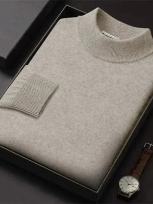 Luxury Brand Men's Mock Collar 100% Pure Woolen Sweater Tops Autumn Winter Cashmere Sweater Pullover Male Warm Knitwear Sweater