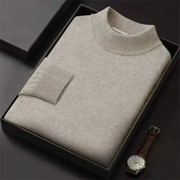 S31110e4c01f64217bc79f1f542a0a52ea.jpg Luxury Brand Men's Mock Collar 100% Pure Woolen Sweater Tops Autumn Winter Cashmere Sweater Pullover Male Warm Knitwear Sweater