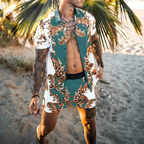 S31832806221344b6b29a577e168d6295U.jpg 2024 Summer Men's Fashion Leopard Print Short Sleeve Shirt And Shorts Set Beach Style T Shirt Breathable Shorts Two Piece Set