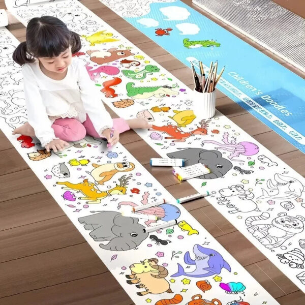Kids Coloring Paper Roll Sticky DIY Drawing Graffiti Art Color Filling Educational Toys for Children Wall Floor Painting Gifts