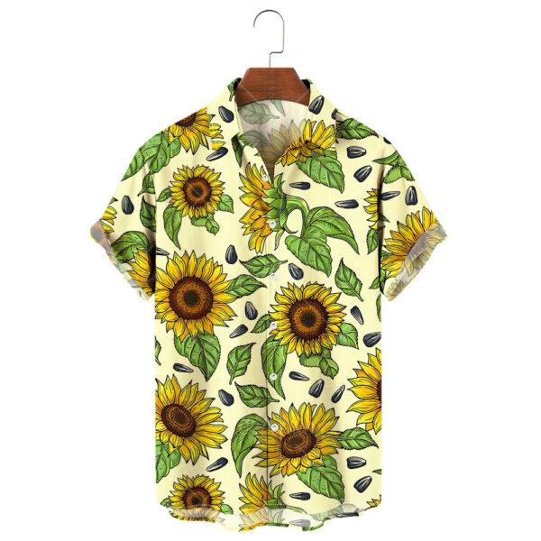 S326cde86a3d7449181389dbc313cf0c3p.jpg Men's Hawaiian Shirt, 3D Sunflower Print T-Shirt, Floral Single Row Button Lapel, Large 5XL, Casual Style, Beach To