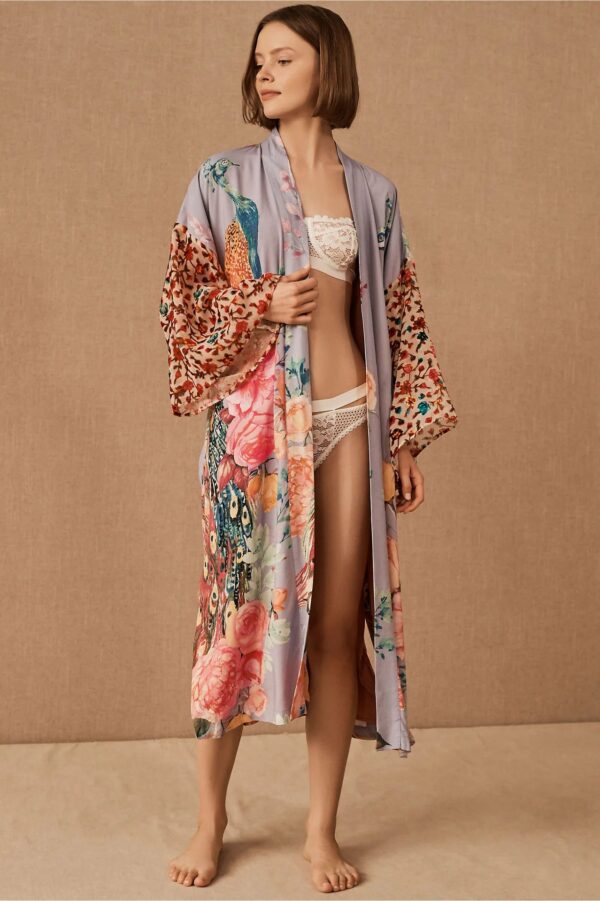 WeHello Women's Beach Cover Ups for Swimwear Printing Peacock  Kimono Swimsuit Cape Summer Dress Beachwear Casual Wear