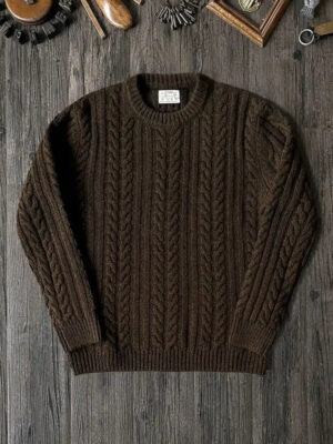 Maillard Classic Knitwear Brown Irish Pattern Solid Color Pullover Round Neck Hoodie Sweater Warm British Retro Vintage Sweater
