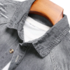 Men's Summer Grey Denim Short Sleeve Shirt with Distressed and Ripped Details, Urban Street Fashion Casual Style