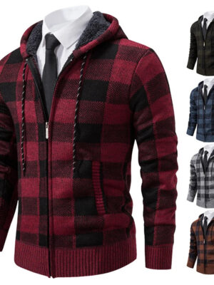 S34700c11b9a64d31adda5fc23f9f85beK.jpg Autumn Winter Men's Cardigan Fashion Plus Velvet Padded Knit Jumpers Male Sweater Hooded Plaid Korean Luxury Brand Coat