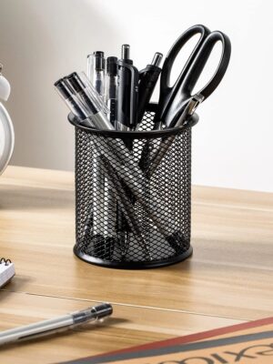 Container Desk Organizer Container Black Desktop Metal Pen Holders Mesh Pencil Cup Pen Case