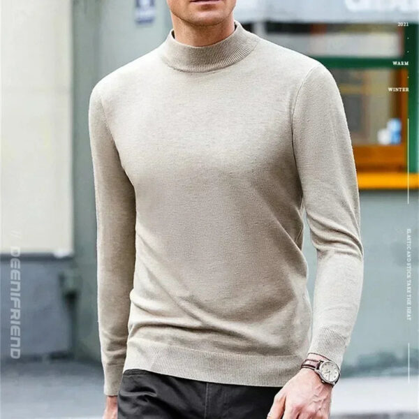 S34fae755f0274537a65d913558235456O.jpg Luxury Brand Men's Mock Collar 100% Pure Woolen Sweater Tops Autumn Winter Cashmere Sweater Pullover Male Warm Knitwear Sweater