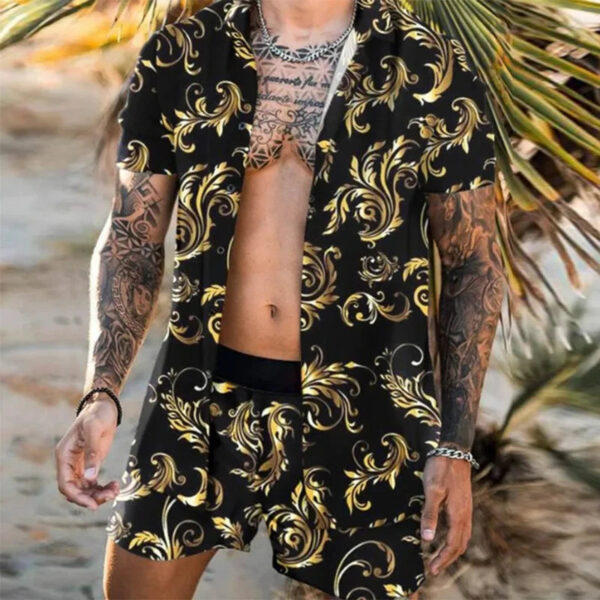 S3592be6ea5ce44539d04f44717dc8ecbI.jpg 2024 Summer Men's Fashion Leopard Print Short Sleeve Shirt And Shorts Set Beach Style T Shirt Breathable Shorts Two Piece Set
