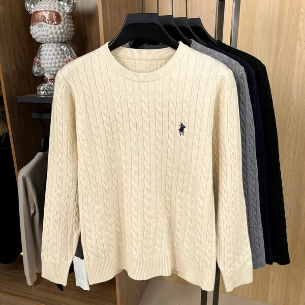 S360c8526b9fa494ea3a02dcf13608ae6H.jpg Autumn/Winter 2025 Anti Pilling Sweater Embroidered Fried Dough Twists Solid Long Sleeve Knitwear Men's Undercoat