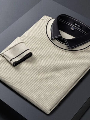 2023 Spring and Autumn Oversized Versatile Korean Edition Trend Solid Color Long Sleeve Polo Collar Fake Two Piece Knitted Shirt