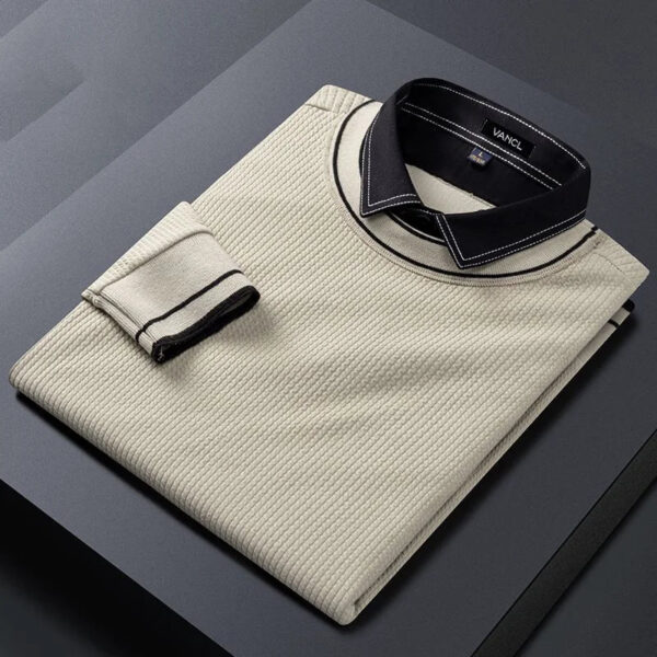 S360d0156410142c89e0c3be7c47c39dap.jpg 2023 Spring and Autumn Oversized Versatile Korean Edition Trend Solid Color Long Sleeve Polo Collar Fake Two Piece Knitted Shirt