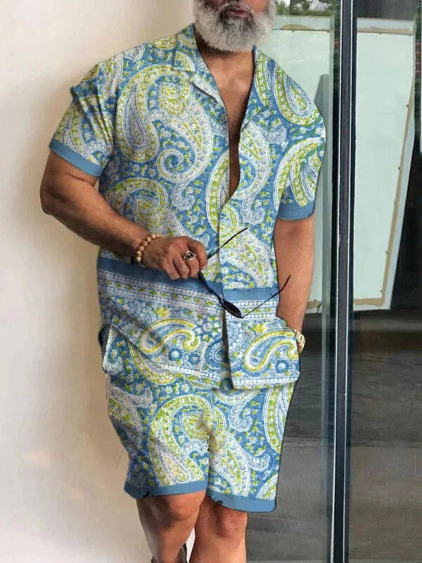 S369f797d4dd3451f9d69c2bdf3ae6164K.jpg 2024 Summer Men's Temperament Shirt Set Men's Hawaii Vacation Short Sleeve Top Drawstring Shorts 2 Pcs Boutique Party Dresses
