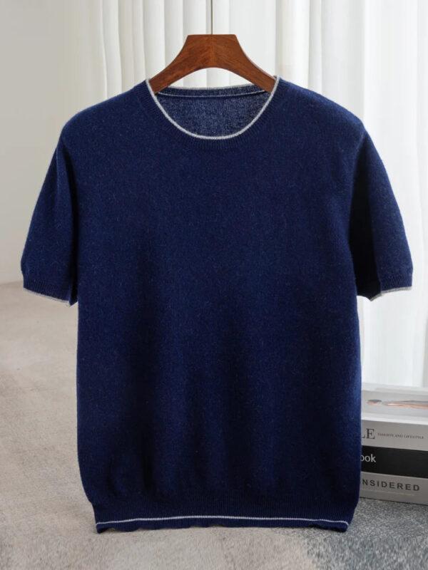 S36a76a34514f43b2bfcbc40eb0d9ca00x.jpg 2025 Spring/Summer New Fashion O-Neck Knit Short Sleeve Spliced Business Casual T-Shirts Men's Clothing Loose Tops England Tees