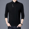 Double Sided Velvet Men Casual Sweater Fashion Versatile Autumn Winter Long Sleeve Solid Embroidered Button Bottoming Pullovers