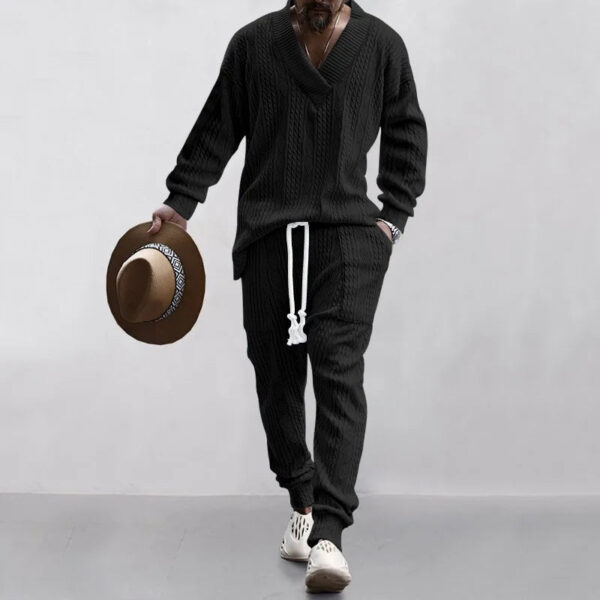 S36da1e74bb8c46bb930a48b713ee67e7h.jpg 2025 Cross-border New Men's Casual Trousers V-Neck Versatile Jacquard Knitted Sweater Set