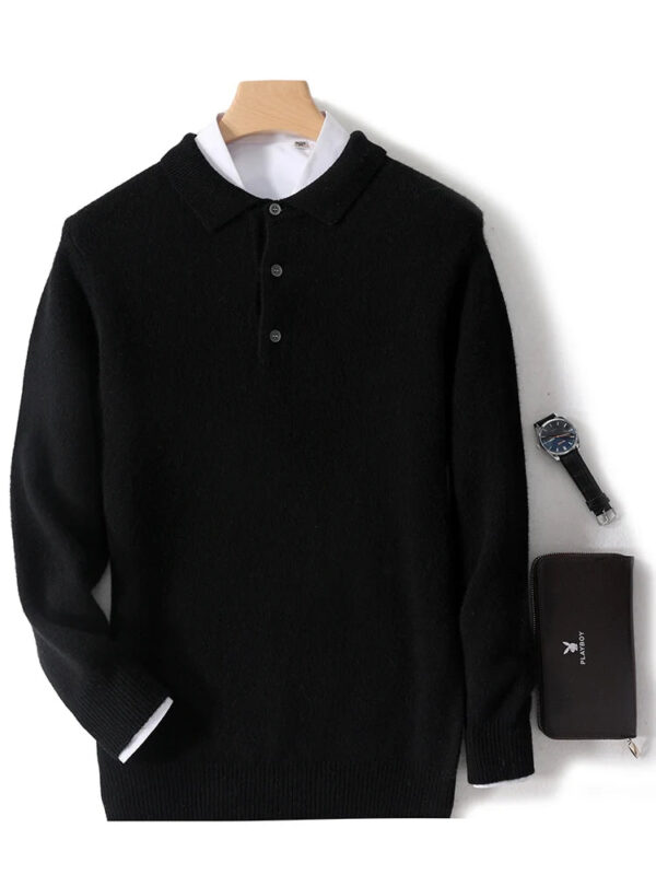 S37831071f61640bc8f873740cb6654851.jpg New Men's POLO Collar Sweater Autumn Winter Thick Long Sleeve Business Pullovers 100% Merino Wool Knitwear Shirt Basic Clothes