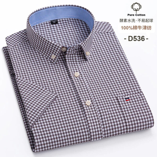 S379f160fecb241e1882a32daa8572233C.jpg Fashionable Men's Shirt Short Sleeve 100% Cotton Oxford Stripe Plaid Formal Men's Casual Social Shirt Available in Large Sizes