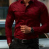 Men's shirt fashion geometric line print long sleeve shirt business office casual slim versatile daily outdoor commuting top