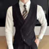 S39314532cf754d1a9f9399f68cf3fb3dR.jpg Men Vest Black With Lapel Solid Double Button Waistcoat For Wedding Groom Banquet Business Casual Work Daily Men Suit Vest