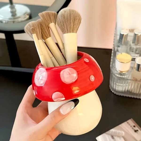 S39ad6d597465480aac393b1a1f13f322W.jpg Cute Mushroom Ceramic Pen Container Series Suitable Makeup Brush Holder Office Supplies Desktop Creative Decoration