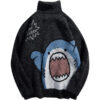 S39c84f857a7d440e918e8e1fbfccda50f.jpg Shark Sweater Men Winter Cartoon Harajuku Korean Y2k Oversized Turtleneck Hip Hop Loose Knit Jumper Pullover High Collar Sweater