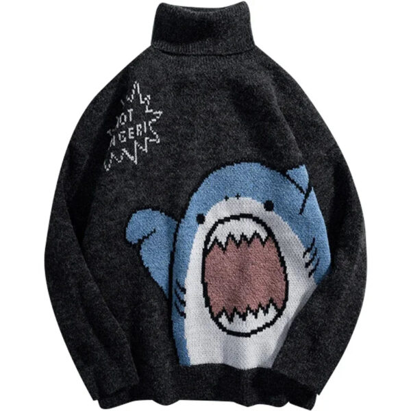 S39c84f857a7d440e918e8e1fbfccda50f.jpg Shark Sweater Men Winter Cartoon Harajuku Korean Y2k Oversized Turtleneck Hip Hop Loose Knit Jumper Pullover High Collar Sweater