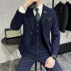 S39c9ba99fd434715a2aa114a328d5f7bd.jpg ( Jacket + Vest + Pants ) High-end Brand Boutique Fashion Solid Color Mens Casual Business Suit 3Piece Set Groom Wedding Dress