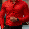 Men's shirt fashion geometric line print long sleeve shirt business office casual slim versatile daily outdoor commuting top