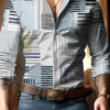 Men's shirt regular lapel shirt men's 3d printing triangle geometric printing casual street long sleeve fashion printed shirt