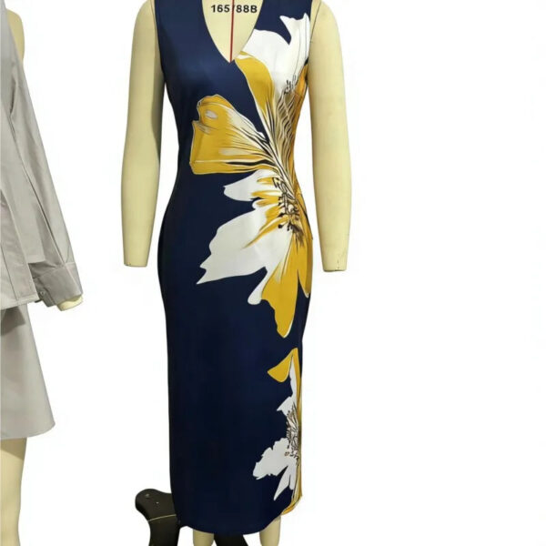 Sexy Print V-Neck Dress Women Sleeveless Maxi Female Dress 2025 Spring Summer Vacation Lady Robe