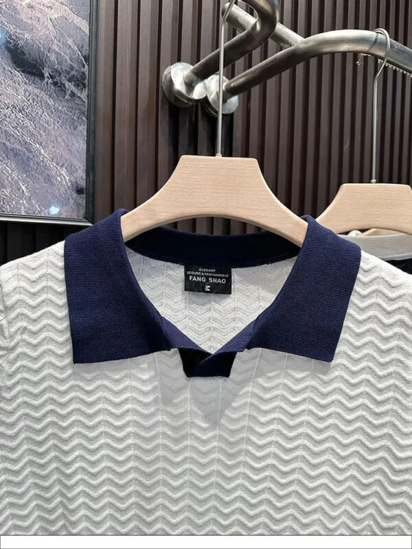 Lapel Ice Silk Polo Shirt Men's Contrasting Color Sweater Slim High-end Short Sleeves
