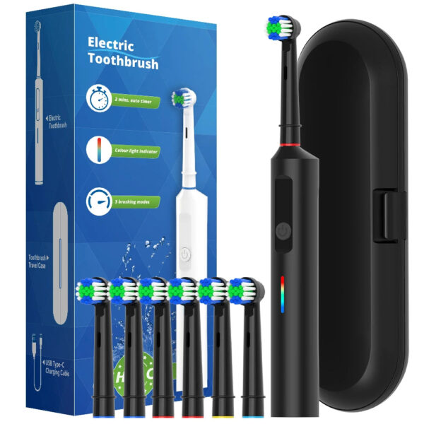 S3b64645bde814c94ac65dcd5955eae16I.jpg Smart Rotating Electric Toothbrush, Round Head Rechargeable Electric Toothbrush with 6 Heads, Compatible with Oral B Brush Heads