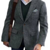 Vintage Winter Tweed Suits Brown Tweed Men Suits With Patch Design Costume Homme Smart Business Formal Wedding Suits 1 Pieces