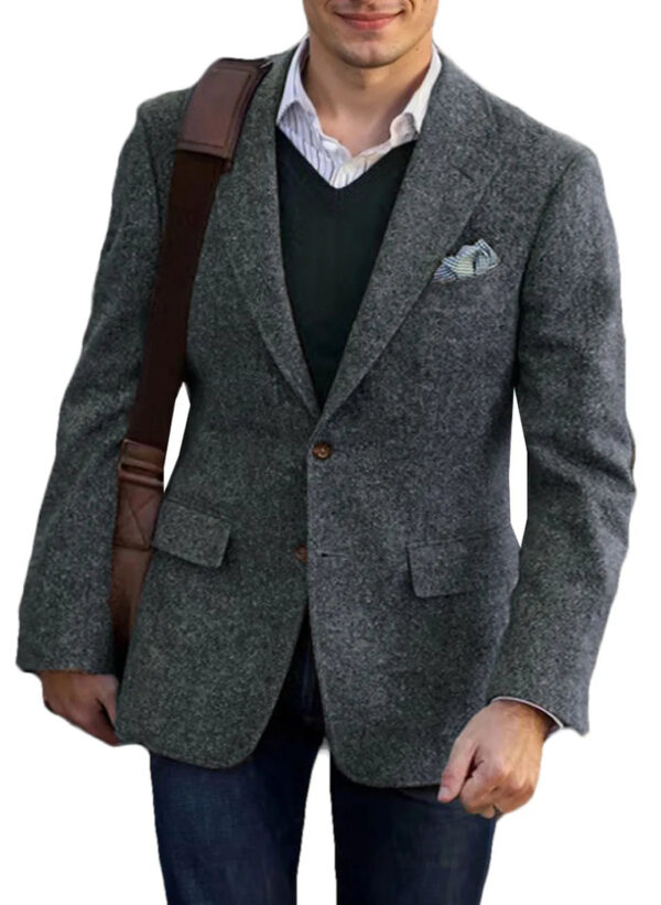 Vintage Winter Tweed Suits Brown Tweed Men Suits With Patch Design Costume Homme Smart Business Formal Wedding Suits 1 Pieces